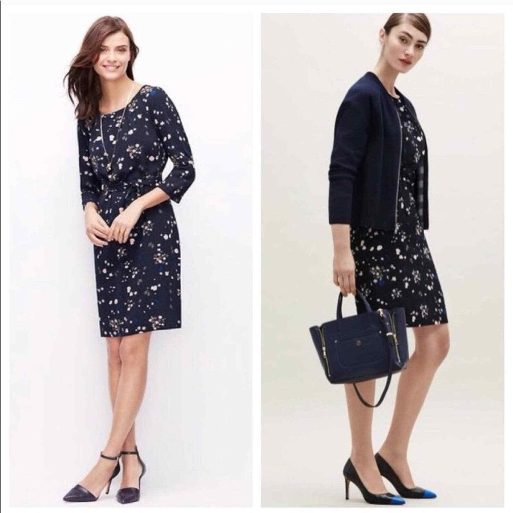 Ann Taylor Elegant Navy Floral Dress